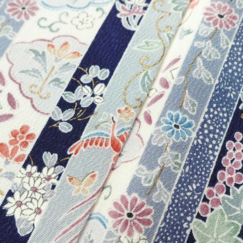 小紋 正絹 縞柄・線柄 袷仕立て 身丈168cm 裄丈68cm 金彩 着物 青・紺_画像10