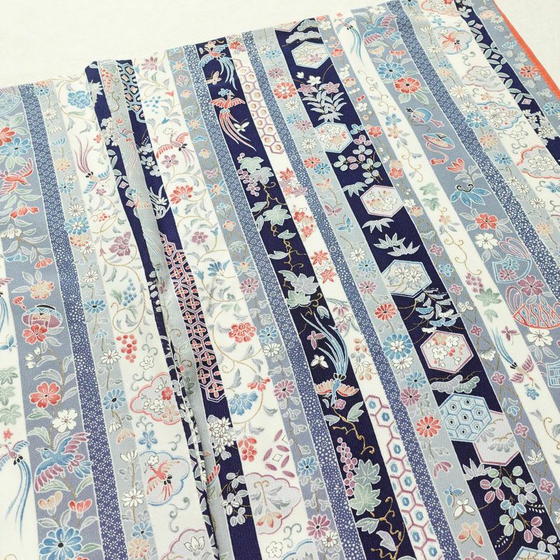 小紋 正絹 縞柄・線柄 袷仕立て 身丈168cm 裄丈68cm 金彩 着物 青・紺_画像14