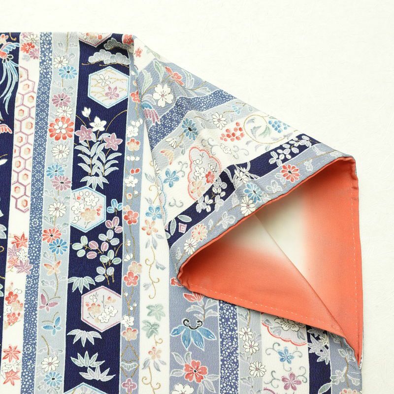 小紋 正絹 縞柄・線柄 袷仕立て 身丈168cm 裄丈68cm 金彩 着物 青・紺_画像15