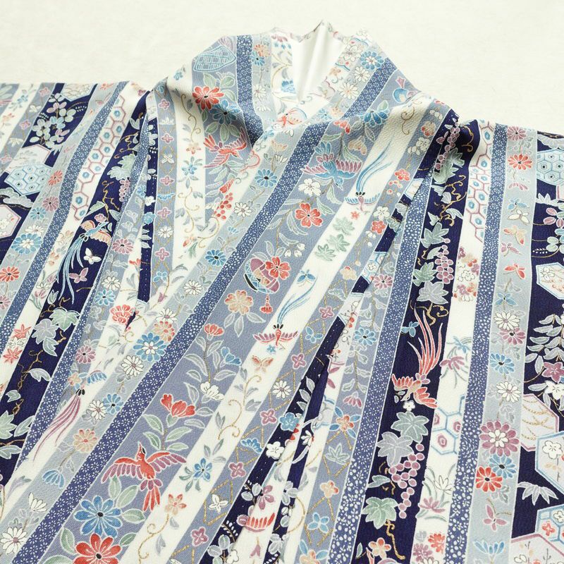 小紋 正絹 縞柄・線柄 袷仕立て 身丈168cm 裄丈68cm 金彩 着物 青・紺_画像17