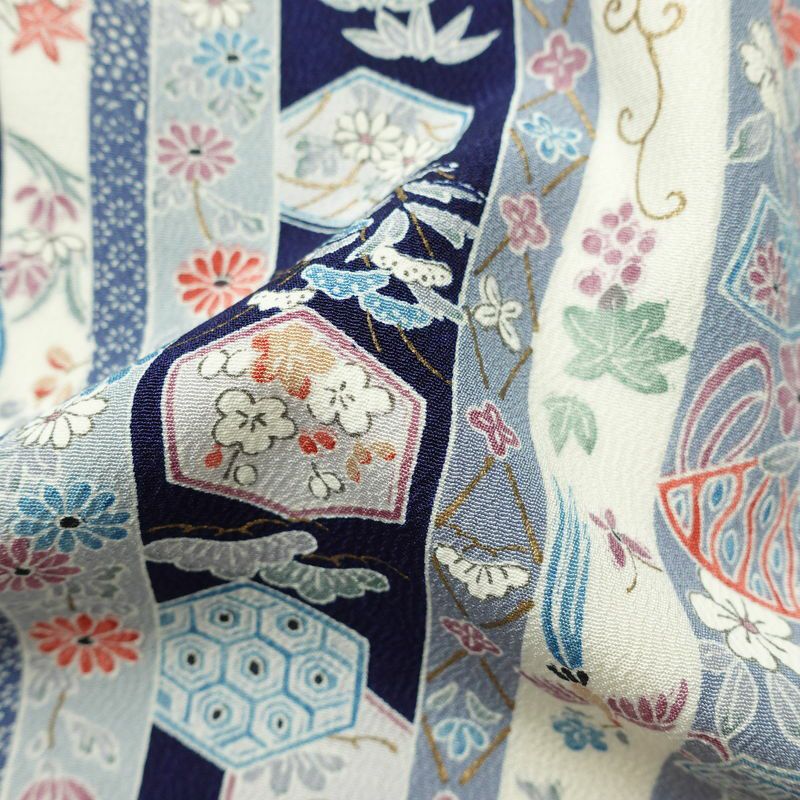 小紋 正絹 縞柄・線柄 袷仕立て 身丈168cm 裄丈68cm 金彩 着物 青・紺_画像21