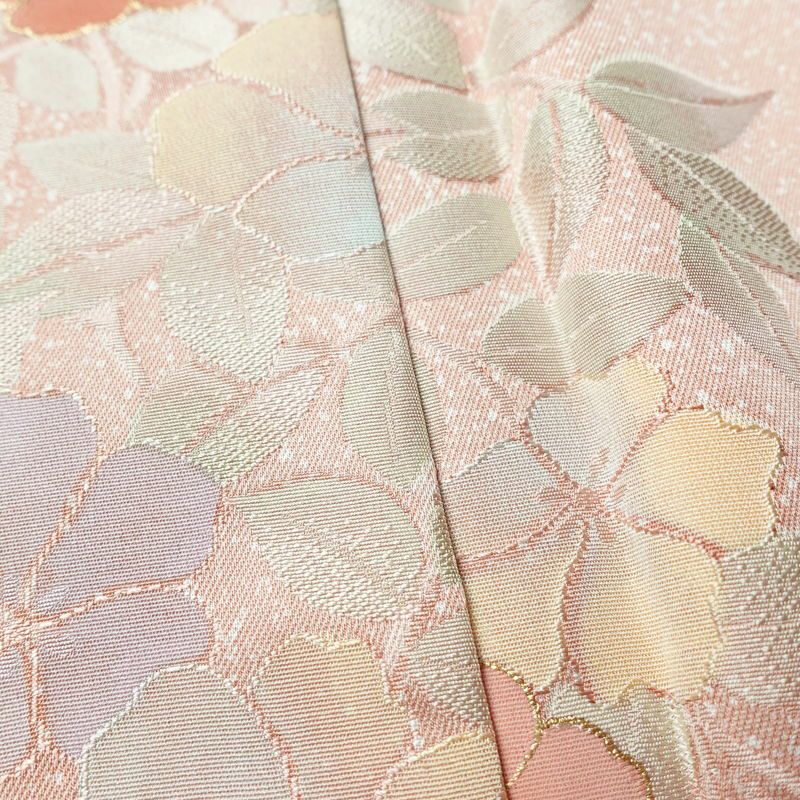 小紋 美品 柄生かし染 しつけ糸付き 一つ紋付き 正絹 花柄 袷仕立て 身丈160cm 裄丈66cm 金彩 着物 ピンク_画像8