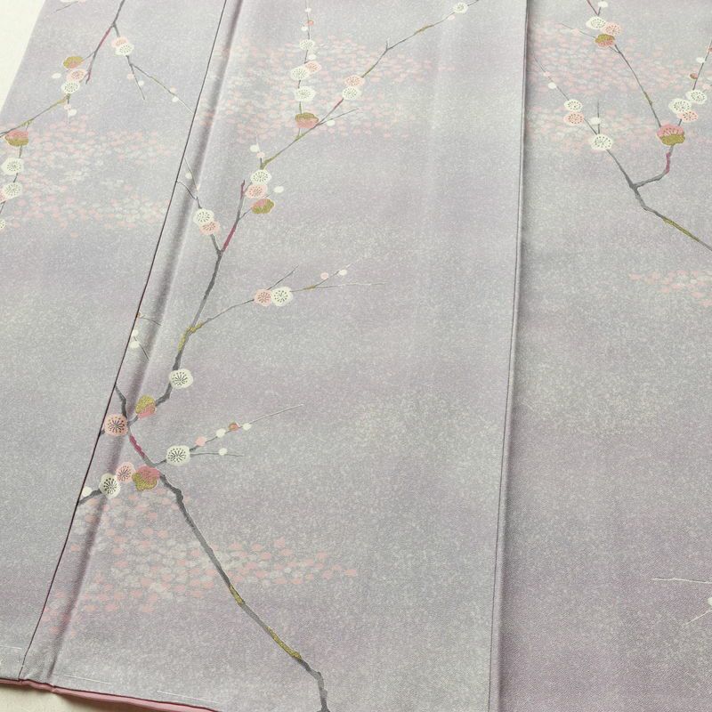小紋 良品 しつけ糸付き 正絹 花柄 袷仕立て 身丈157.5cm 裄丈66.5cm 箔 着物 紫・藤色_画像4