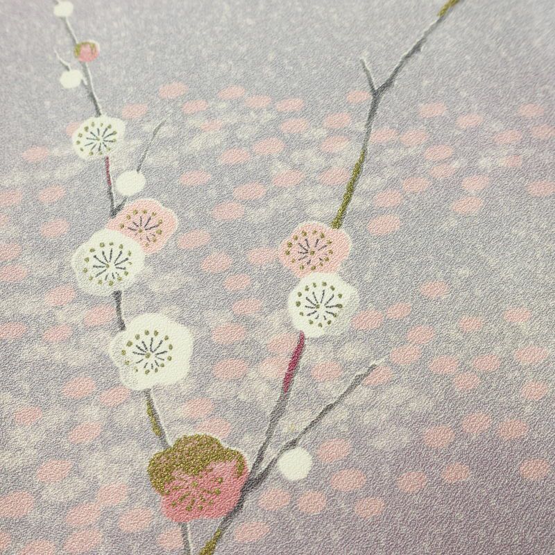 小紋 良品 しつけ糸付き 正絹 花柄 袷仕立て 身丈157.5cm 裄丈66.5cm 箔 着物 紫・藤色_画像7