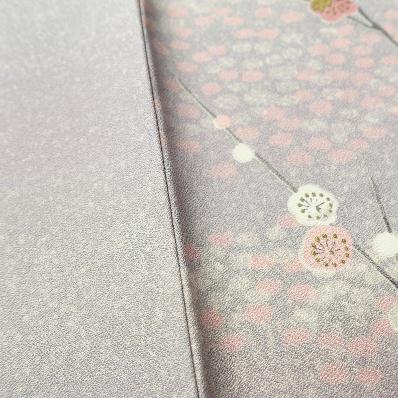 小紋 良品 しつけ糸付き 正絹 花柄 袷仕立て 身丈157.5cm 裄丈66.5cm 箔 着物 紫・藤色_画像10