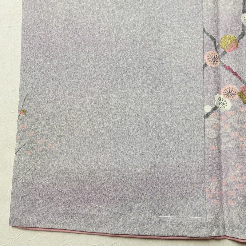 小紋 良品 しつけ糸付き 正絹 花柄 袷仕立て 身丈157.5cm 裄丈66.5cm 箔 着物 紫・藤色_画像11