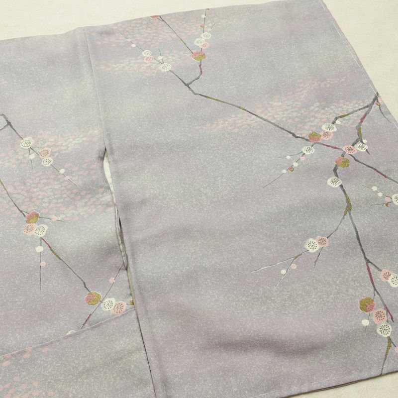 小紋 良品 しつけ糸付き 正絹 花柄 袷仕立て 身丈157.5cm 裄丈66.5cm 箔 着物 紫・藤色_画像12