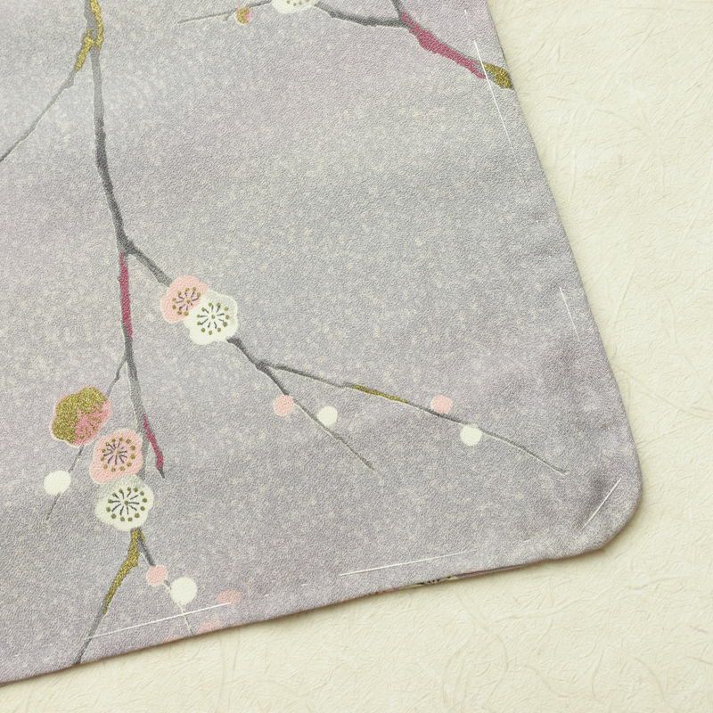 小紋 良品 しつけ糸付き 正絹 花柄 袷仕立て 身丈157.5cm 裄丈66.5cm 箔 着物 紫・藤色_画像14