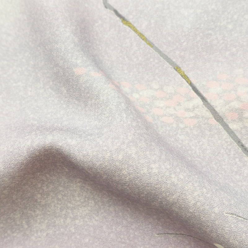 小紋 良品 しつけ糸付き 正絹 花柄 袷仕立て 身丈157.5cm 裄丈66.5cm 箔 着物 紫・藤色_画像20