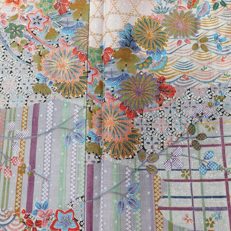 小紋 良品 紬地 しつけ糸付き 正絹 古典柄 袷仕立て 身丈164cm 裄丈66cm 金彩 着物 青・紺_画像6