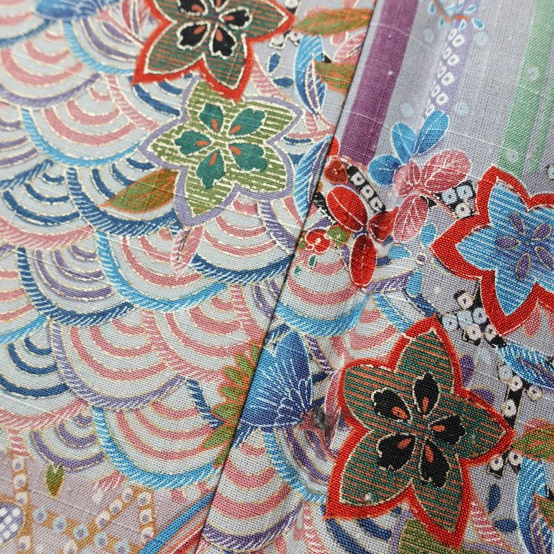 小紋 良品 紬地 しつけ糸付き 正絹 古典柄 袷仕立て 身丈164cm 裄丈66cm 金彩 着物 青・紺_画像9