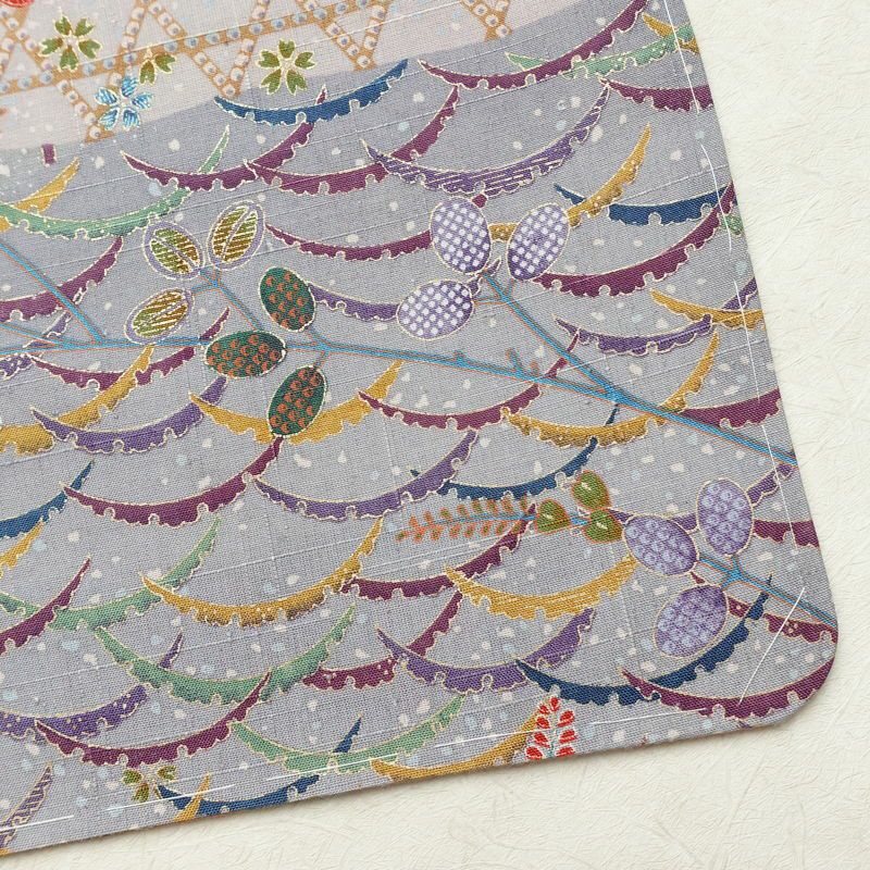 小紋 良品 紬地 しつけ糸付き 正絹 古典柄 袷仕立て 身丈164cm 裄丈66cm 金彩 着物 青・紺_画像15