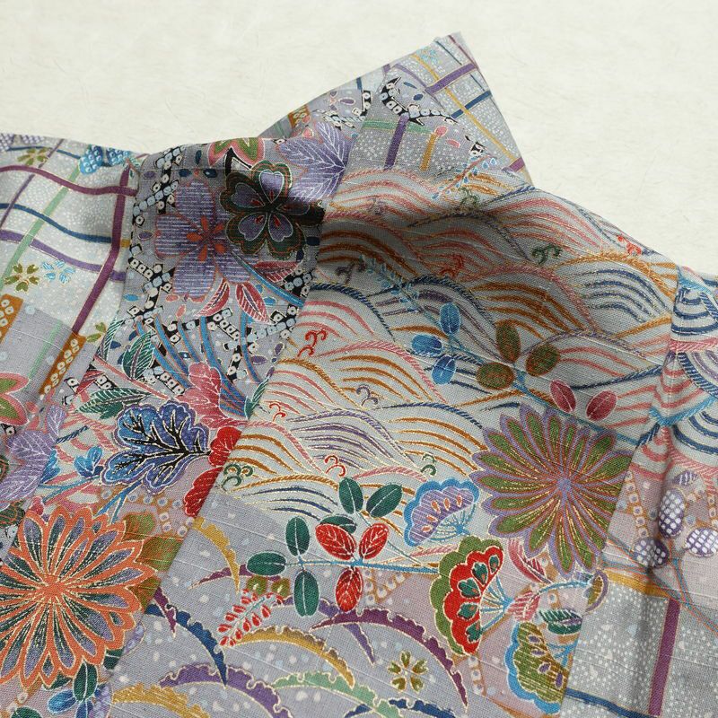 小紋 良品 紬地 しつけ糸付き 正絹 古典柄 袷仕立て 身丈164cm 裄丈66cm 金彩 着物 青・紺_画像17