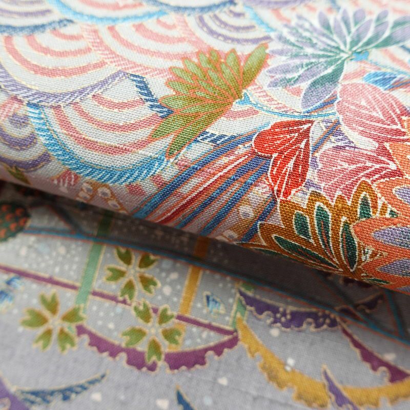 小紋 良品 紬地 しつけ糸付き 正絹 古典柄 袷仕立て 身丈164cm 裄丈66cm 金彩 着物 青・紺_画像20