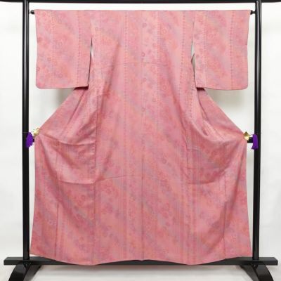 小紋 正絹 花柄 袷仕立て 身丈156cm 裄丈65.5cm 着物 ピンク