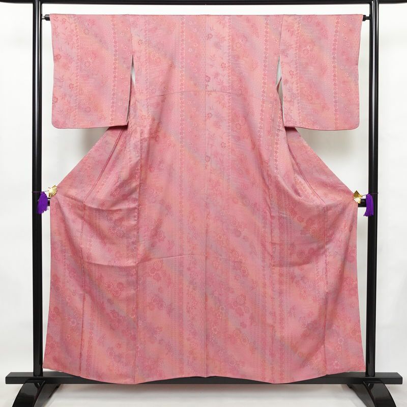 小紋 正絹 花柄 袷仕立て 身丈156cm 裄丈65.5cm 着物 ピンク_画像1
