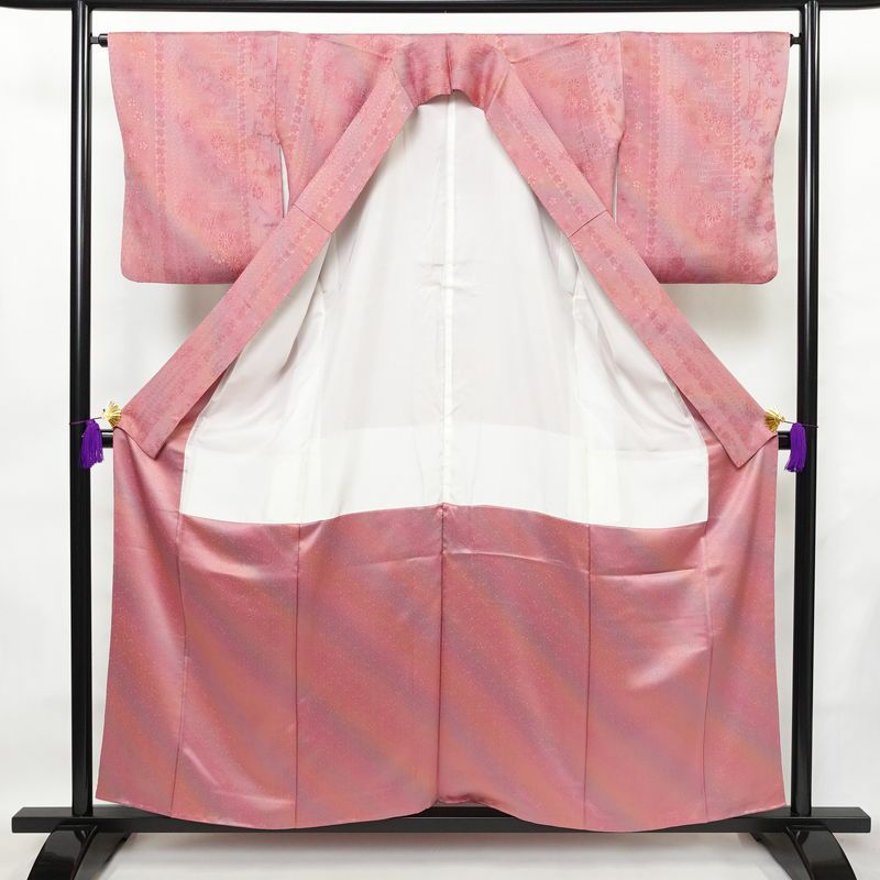 小紋 正絹 花柄 袷仕立て 身丈156cm 裄丈65.5cm 着物 ピンク_画像3