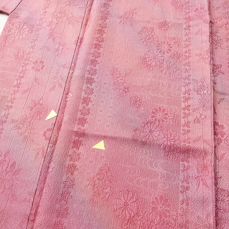 小紋 正絹 花柄 袷仕立て 身丈156cm 裄丈65.5cm 着物 ピンク_画像5