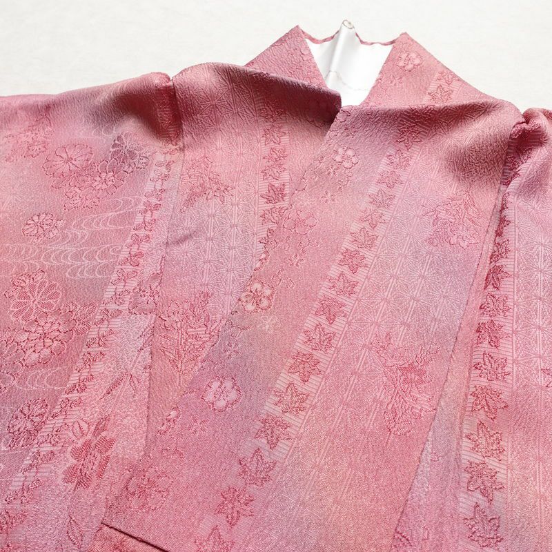 小紋 正絹 花柄 袷仕立て 身丈156cm 裄丈65.5cm 着物 ピンク_画像16