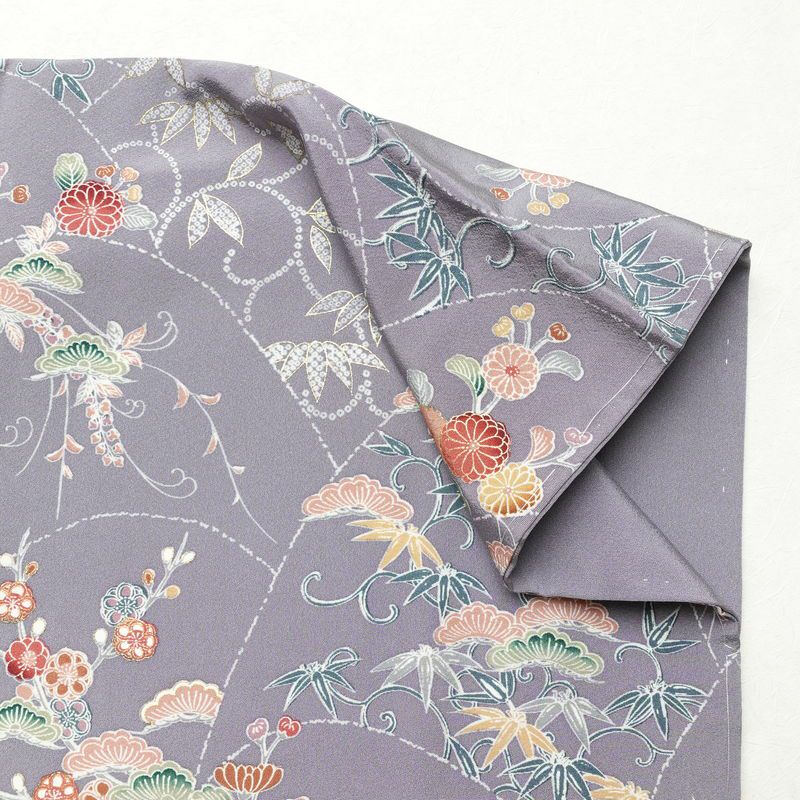 訪問着 良品 しつけ糸付き 正絹 木の葉・植物柄 袷仕立て 身丈165.5cm 裄丈66.5cm 共八掛 金彩 フォーマル 着物 紫・藤色_画像14