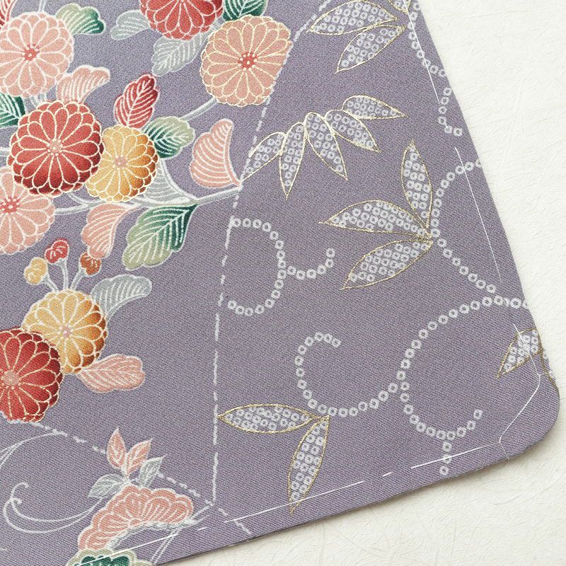 訪問着 良品 しつけ糸付き 正絹 木の葉・植物柄 袷仕立て 身丈165.5cm 裄丈66.5cm 共八掛 金彩 フォーマル 着物 紫・藤色_画像15