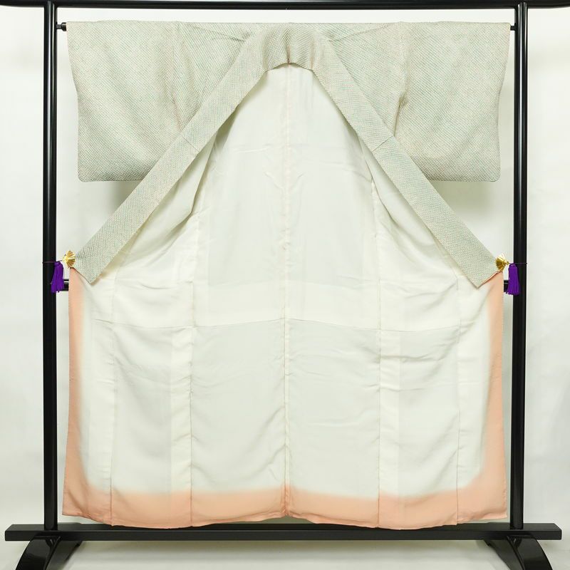 小紋 絞り 総絞り 正絹 古典柄 袷仕立て 身丈155.5cm 裄丈66.5cm 着物 緑・うぐいす色_画像3