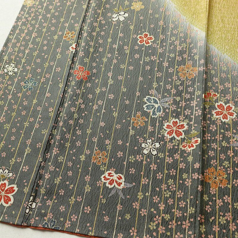 訪問着 良品 正絹 花柄 袷仕立て 身丈159.5cm 裄丈64cm 箔 金彩 フォーマル 着物 黄・黄土色_画像4