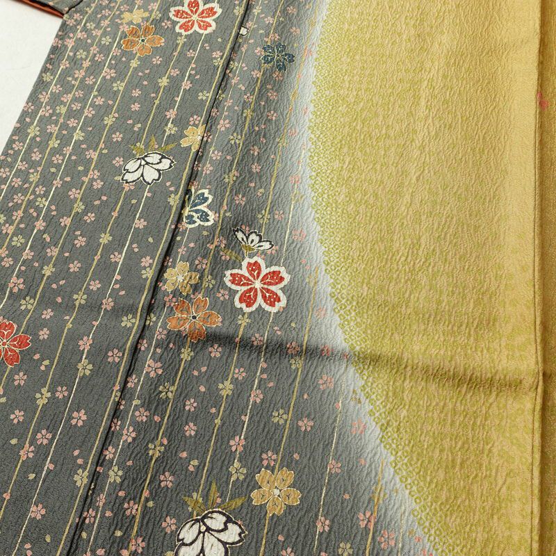 訪問着 良品 正絹 花柄 袷仕立て 身丈159.5cm 裄丈64cm 箔 金彩 フォーマル 着物 黄・黄土色_画像5