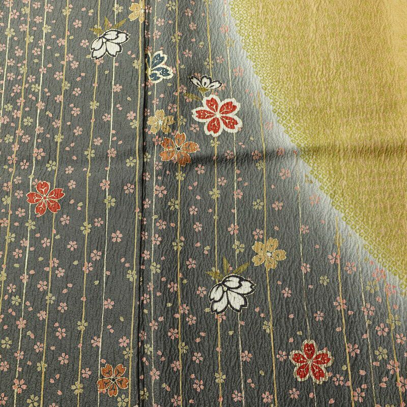 訪問着 良品 正絹 花柄 袷仕立て 身丈159.5cm 裄丈64cm 箔 金彩 フォーマル 着物 黄・黄土色_画像6