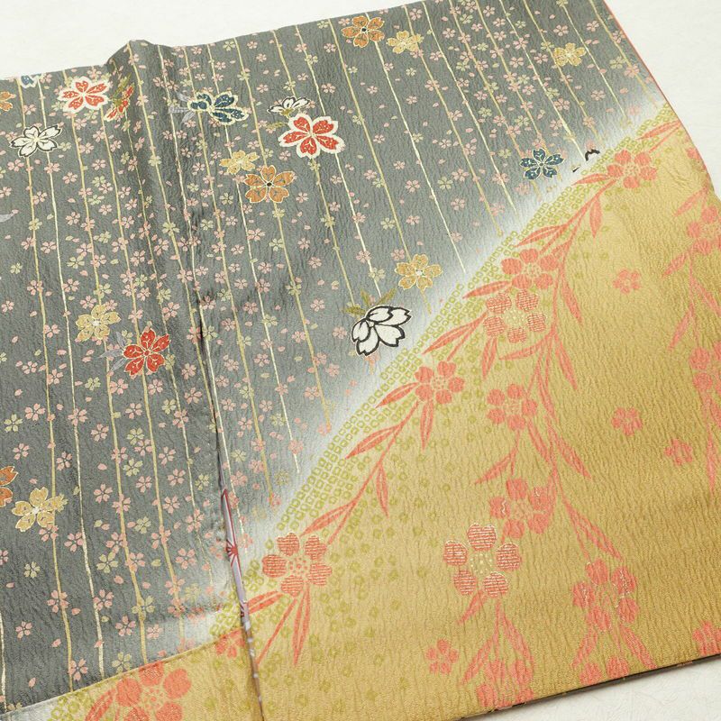 訪問着 良品 正絹 花柄 袷仕立て 身丈159.5cm 裄丈64cm 箔 金彩 フォーマル 着物 黄・黄土色_画像11