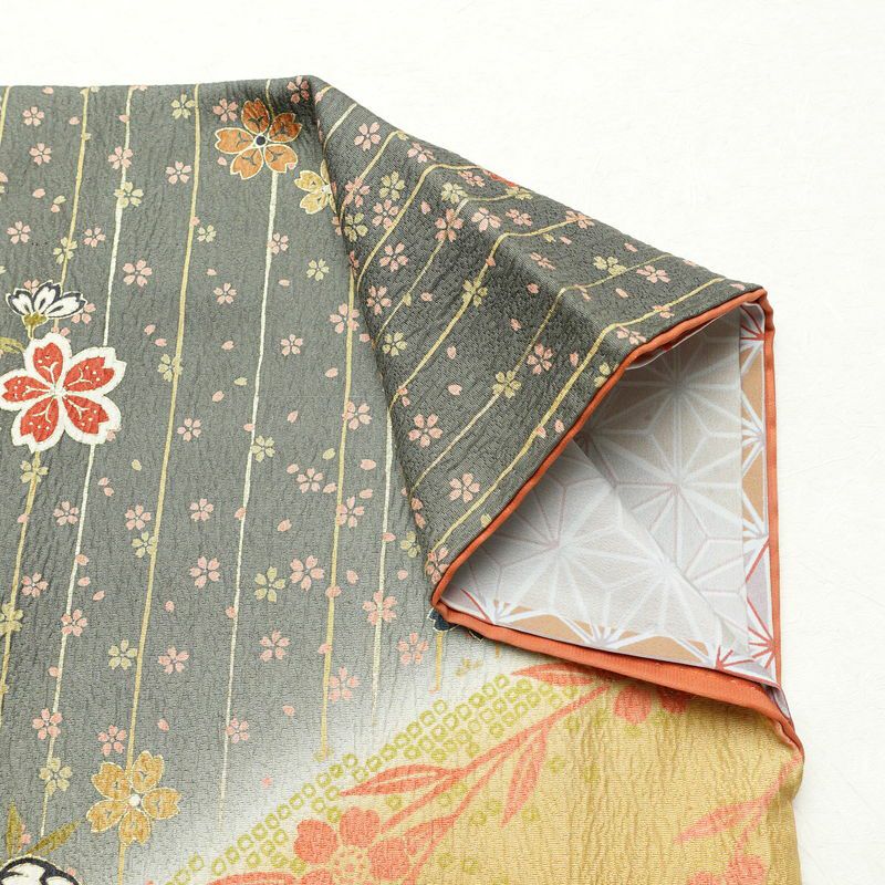 訪問着 良品 正絹 花柄 袷仕立て 身丈159.5cm 裄丈64cm 箔 金彩 フォーマル 着物 黄・黄土色_画像12