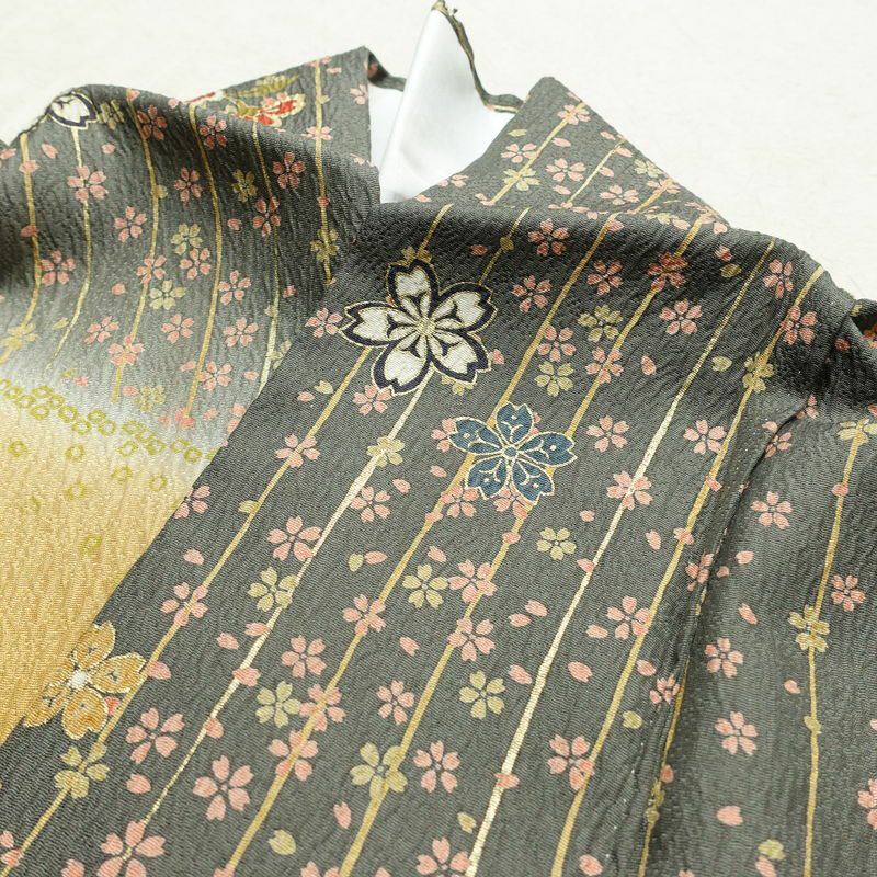 訪問着 良品 正絹 花柄 袷仕立て 身丈159.5cm 裄丈64cm 箔 金彩 フォーマル 着物 黄・黄土色_画像18