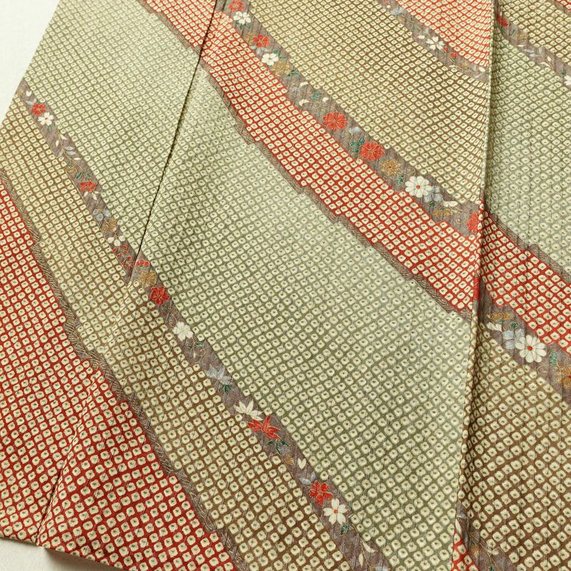 単衣 小紋 ふくれ織 良品 正絹 古典柄 単衣仕立て 身丈158.5cm 裄丈66cm 着物 多色使い_画像4