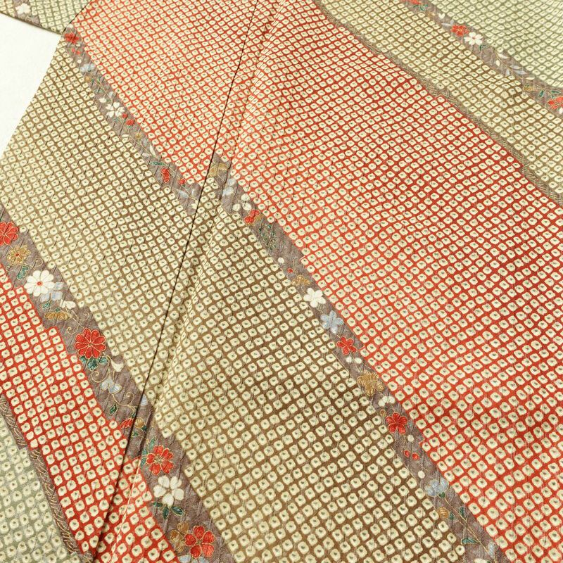 単衣 小紋 ふくれ織 良品 正絹 古典柄 単衣仕立て 身丈158.5cm 裄丈66cm 着物 多色使い_画像5