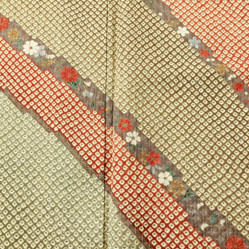 単衣 小紋 ふくれ織 良品 正絹 古典柄 単衣仕立て 身丈158.5cm 裄丈66cm 着物 多色使い_画像6