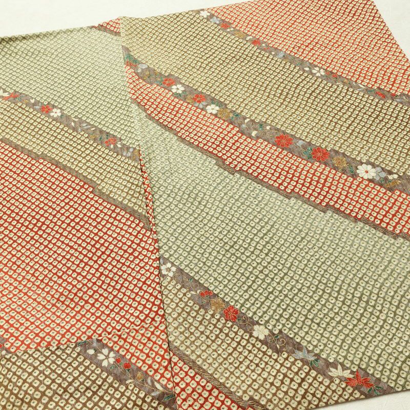 単衣 小紋 ふくれ織 良品 正絹 古典柄 単衣仕立て 身丈158.5cm 裄丈66cm 着物 多色使い_画像13