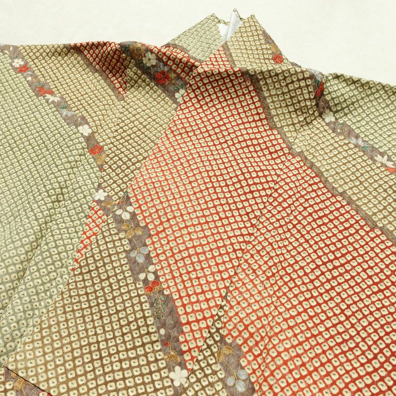 単衣 小紋 ふくれ織 良品 正絹 古典柄 単衣仕立て 身丈158.5cm 裄丈66cm 着物 多色使い_画像16