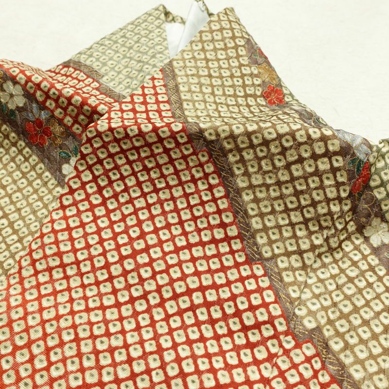 単衣 小紋 ふくれ織 良品 正絹 古典柄 単衣仕立て 身丈158.5cm 裄丈66cm 着物 多色使い_画像17