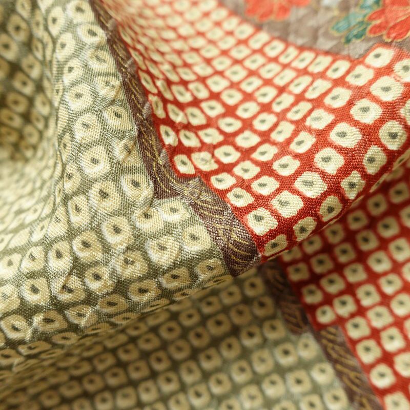 単衣 小紋 ふくれ織 良品 正絹 古典柄 単衣仕立て 身丈158.5cm 裄丈66cm 着物 多色使い_画像21