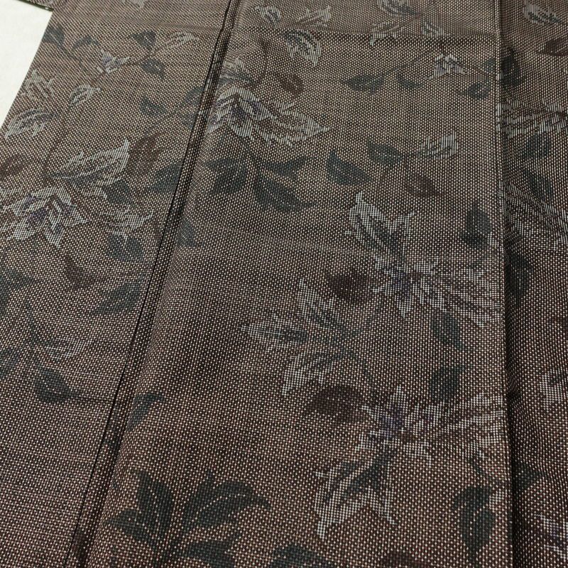 大島紬 良品 純泥染 証紙あり 正絹 木の葉・植物柄 袷仕立て 身丈159.5cm 裄丈63cm 着物 茶_画像5