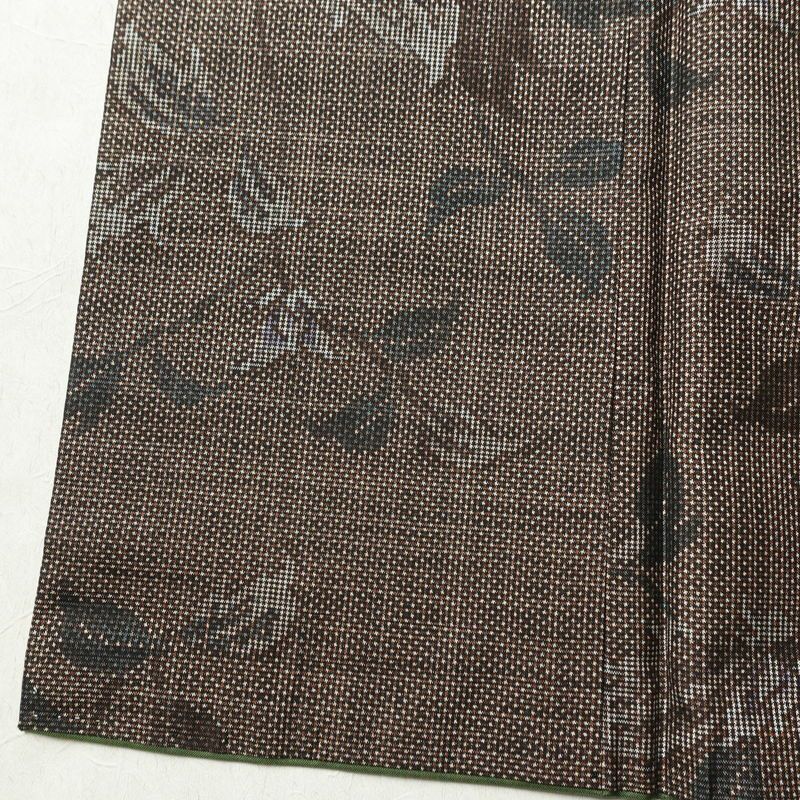 大島紬 良品 純泥染 証紙あり 正絹 木の葉・植物柄 袷仕立て 身丈159.5cm 裄丈63cm 着物 茶_画像10