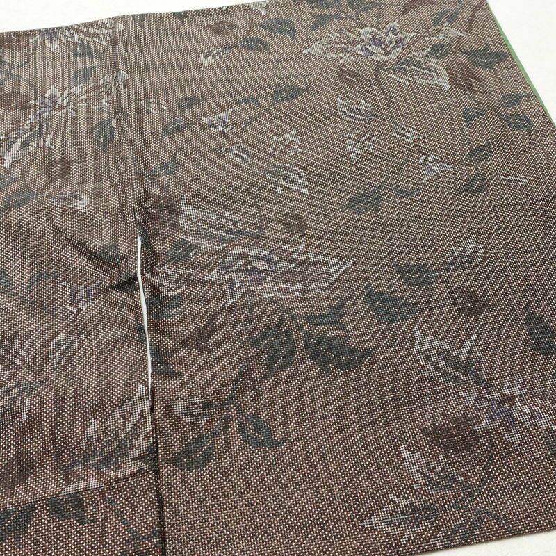 大島紬 良品 純泥染 証紙あり 正絹 木の葉・植物柄 袷仕立て 身丈159.5cm 裄丈63cm 着物 茶_画像11