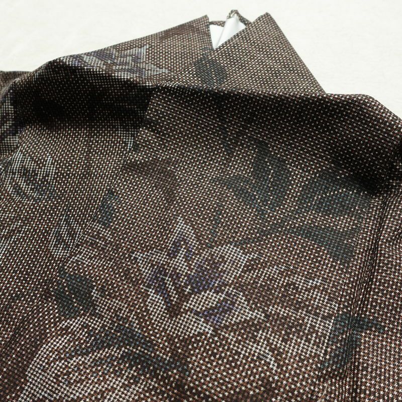 大島紬 良品 純泥染 証紙あり 正絹 木の葉・植物柄 袷仕立て 身丈159.5cm 裄丈63cm 着物 茶_画像15