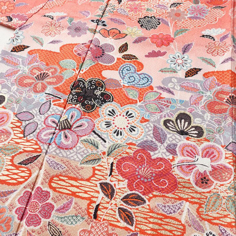 訪問着 美品 正絹 花柄 袷仕立て 身丈158.5cm 裄丈65cm 箔 金彩 フォーマル 華やか 着物 ピンク_画像5
