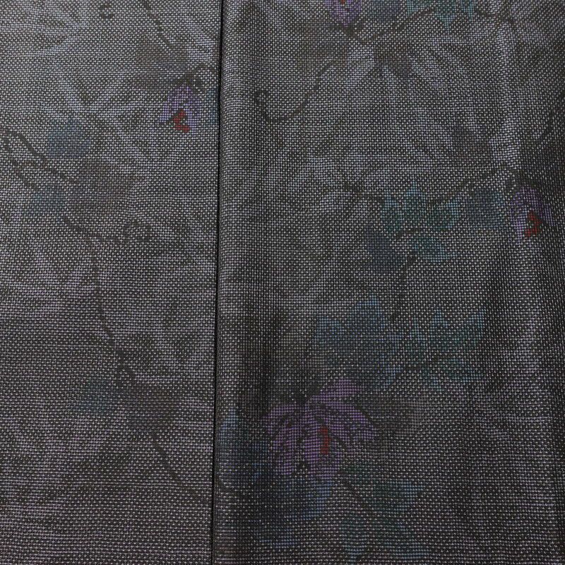 大島紬 良品 証紙あり 正絹 木の葉・植物柄 袷仕立て 身丈166.5cm 裄丈66.5cm 着物 紫・藤色_画像6