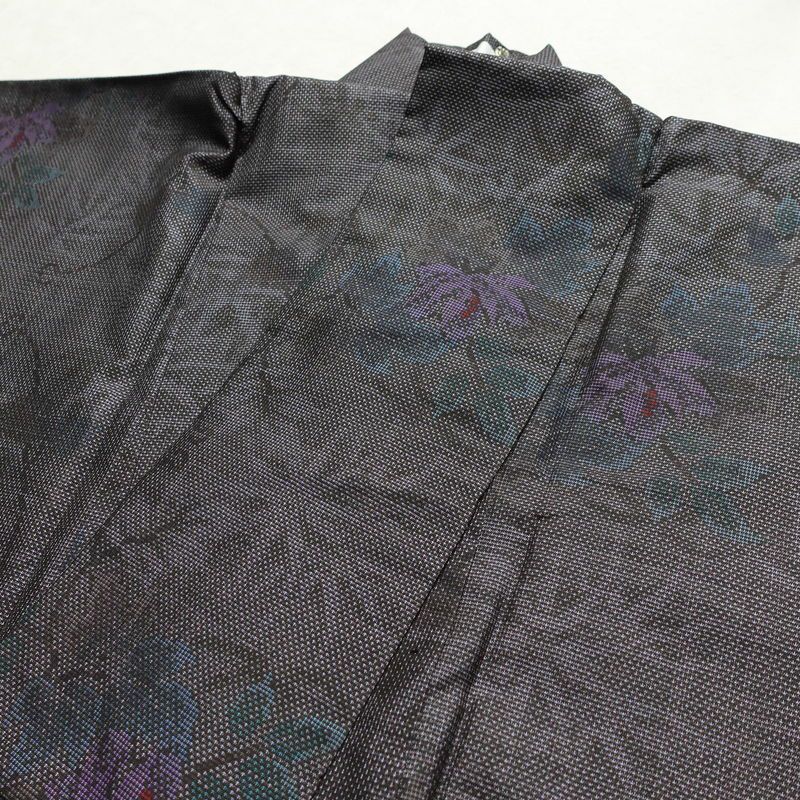 大島紬 良品 証紙あり 正絹 木の葉・植物柄 袷仕立て 身丈166.5cm 裄丈66.5cm 着物 紫・藤色_画像15