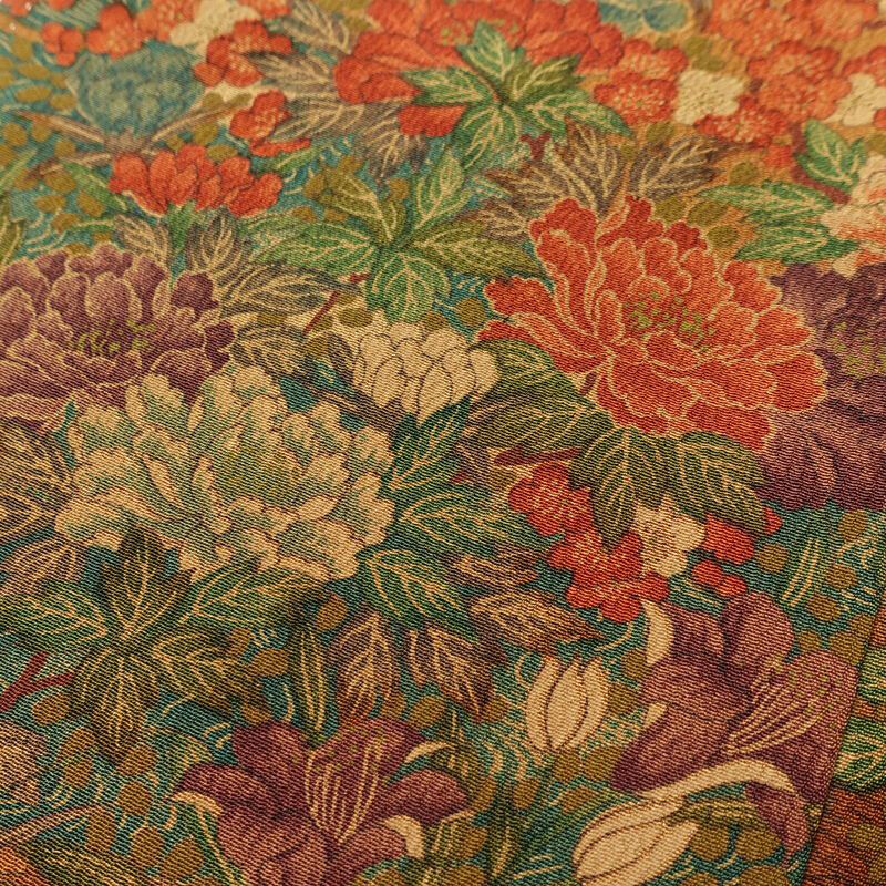 小紋 縮緬 総柄 正絹 花柄 袷仕立て 身丈162.5cm 裄丈66.5cm 一部しつけ糸付き 着物 茶_画像9