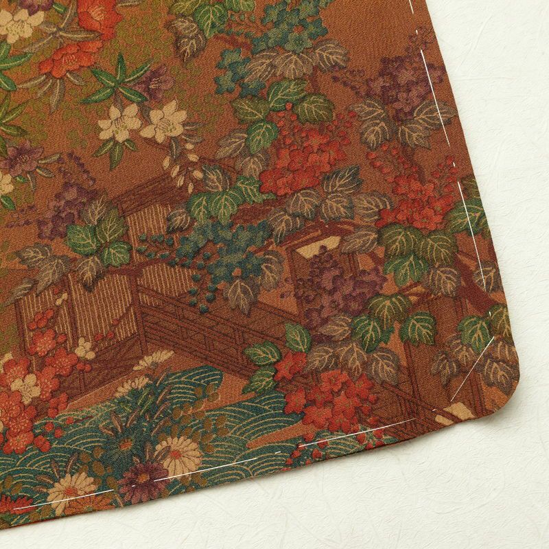 小紋 縮緬 総柄 正絹 花柄 袷仕立て 身丈162.5cm 裄丈66.5cm 一部しつけ糸付き 着物 茶_画像15