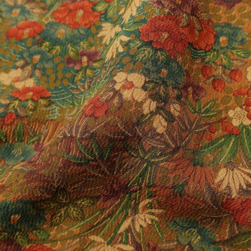 小紋 縮緬 総柄 正絹 花柄 袷仕立て 身丈162.5cm 裄丈66.5cm 一部しつけ糸付き 着物 茶_画像21