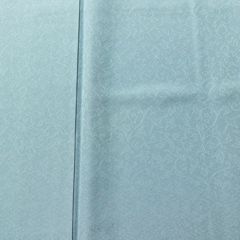 色無地 美品 しつけ糸付き 縮緬 一つ紋付き 正絹 木の葉・植物柄 袷仕立て 身丈158.5cm 裄丈65.5cm 共八掛 フォーマル 着物 青・紺_画像6